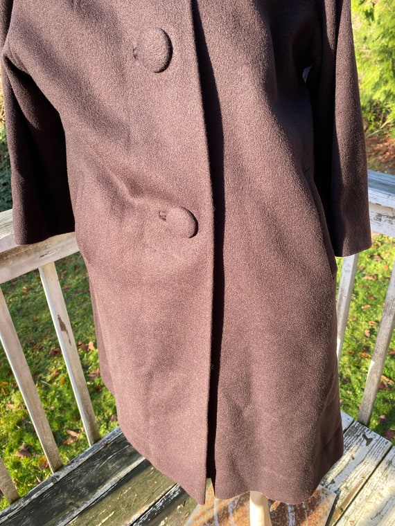 Brown wool cashmere Ebonique 60s fur collar coat - image 3