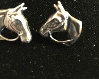 Bohemian Equestrian Sterling Silver Horse Head Boho Screw Back Vintage Earrings