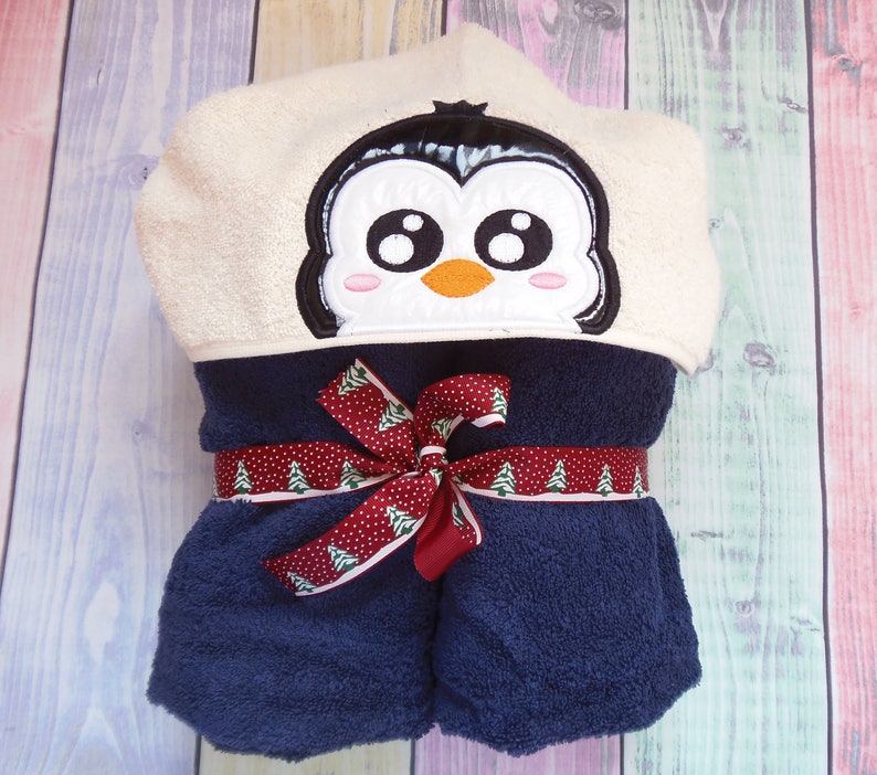Penguin Peeker Hooded Towel Applique Machine Embroidery | Etsy