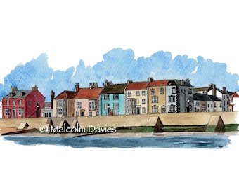 Limited Edition Print of the Town Wall, Headland, Hartlepool from an original watercolour painting by Malcolm Davies GRA.