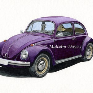 Limited Edition Print of a Volkswagen VW Beetle, from an original painting by Malcolm Davies.