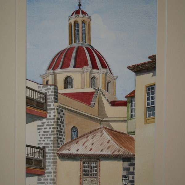 Church of the Conception La Oratava Tenerife. Original painting by Malcolm Davies