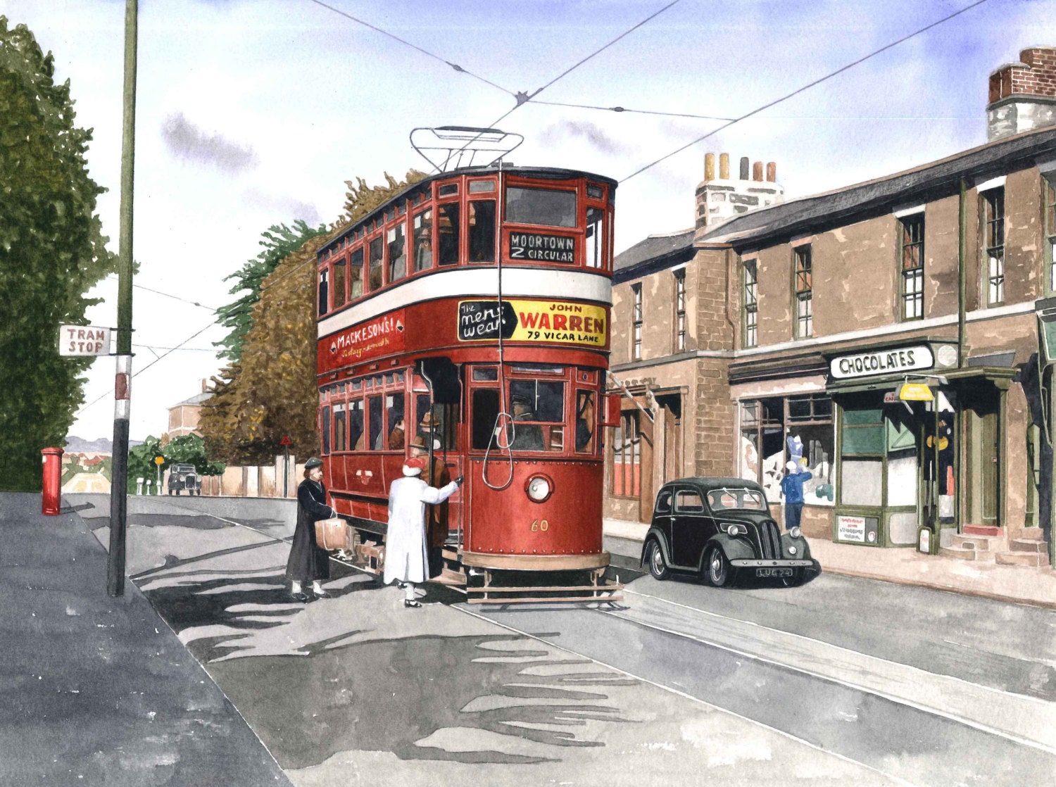 Leeds Chamberlain Tram on Harrogate Road Leeds Original Painting by
