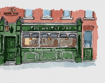 The Whitby Way Public House at Whitby, North Yorkshire - Pen and Wash watercolour by Malcolm Davies GRA