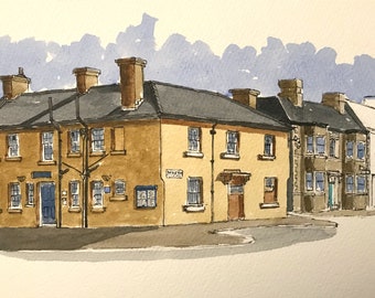 Stokesley Police Station, North Yorkshire - Pen and Wash watercolour by Malcolm Davies GRA