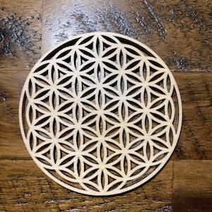 Flower of Life Crystal Grid with Cutouts | Sacred Geometry Crystal Grid | Wooden Flower of Life for Manifestation & Altar Decor
