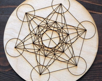 Metatron's Cube Crystal Grid | Sacred Geometry Wooden Grid | Metaphysical Altar Decor for Energy Balancing & Meditation