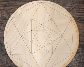 Reiki Healing Crystal Grid | Sacred Geometry Wooden Grid for Energy Healing & Manifestation | Reiki Altar Decor