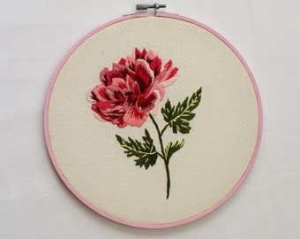 Hand embroidery hoop art with pink flower
