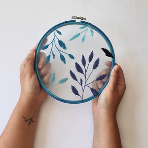 Botanic hand embroidery organza hoop art