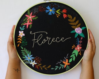 Hand embroidery hoop art with flowers