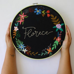 Hand embroidery hoop art with flowers