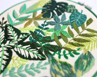 Botanic hand embroidery hoop art with plants