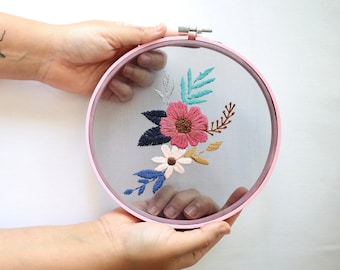 Botanic hand embroidery organza hoop art