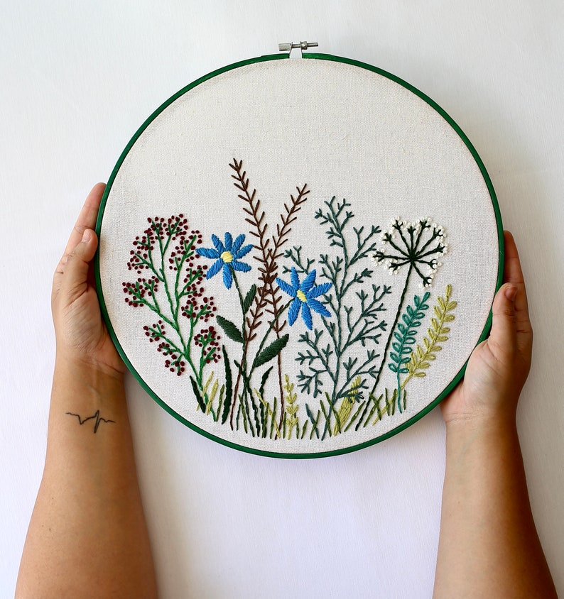 Hand embroidery hoop art with flowers image 1