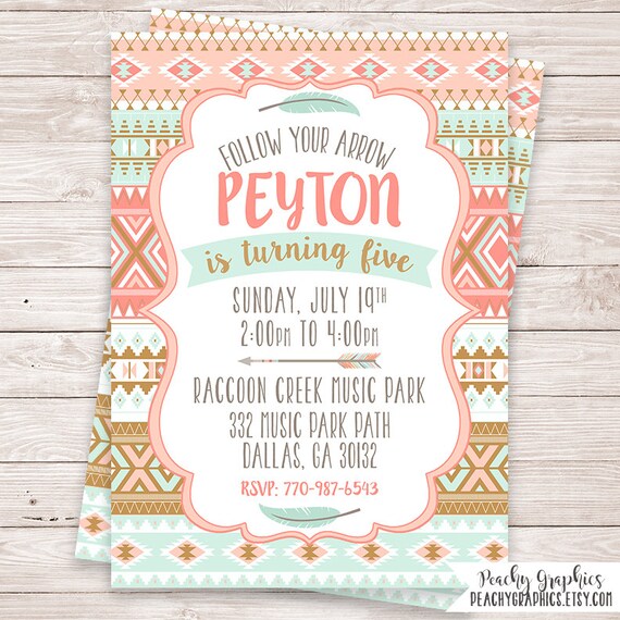 Items similar to Tribal Birthday Invitation, Boho Invitation, Indian ...