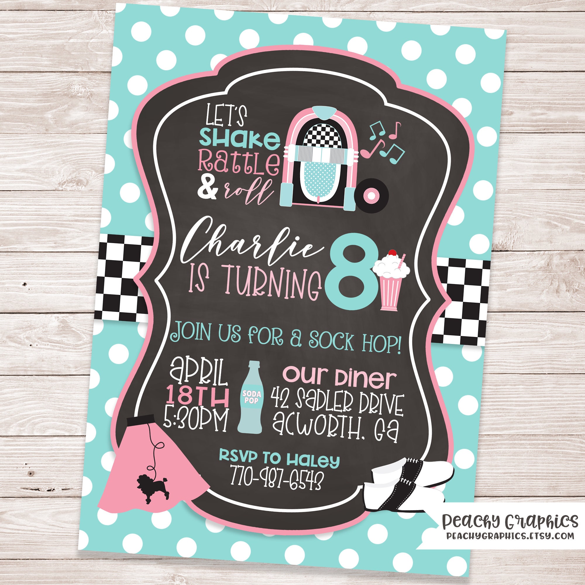 Printable 50's Birthday Party Invitation Sock Hop | Etsy