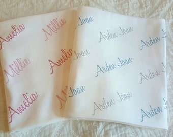 Baby name blanket. Personalized Swaddle Blanket.  100% organic cotton Baby Blanket.  Personalized Name baby blanket.