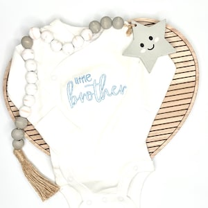 Embroidered Little Brother Newborn hospital romper.  Newborn outfit. Baby birth announcement.  Hospital coming home outfit.