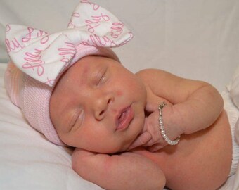 Hospital beanie, Personalized baby hat, Quick Shipping For Listed Names Only! Hospital Newborn Beanie with Personalized Baby Name Bow!