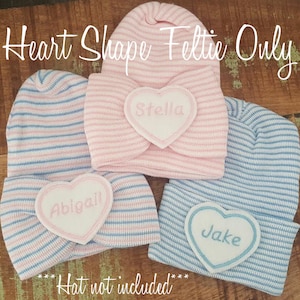 Baby name feltie heart or circle embellishment for your newborn hat.Personalize baby hats or items. Newborn feltie. Add to bows, hats, clips