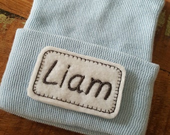 Personalized Baby Boy Hat.  Baby Boy Newborn Hospital Hat, Hospital Newborn Beanie, Baby Name Newborn hat, Newborn Boy hat.