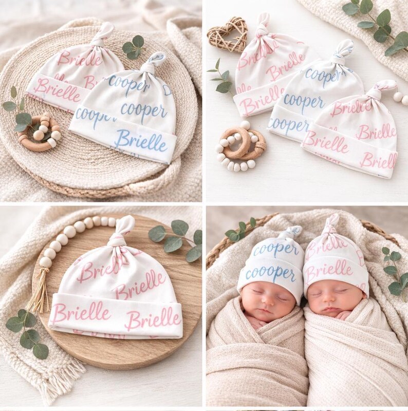 Personalized Organic Cotton Baby Hat|Custom Newborn Name Hat|HospitalHat|Knotted Baby Beanie|Baby Shower Gift|Newborn Photo Prop Bild 8