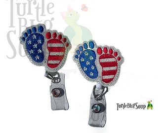 USA Patriotic Baby Feet Retractable badge holder. Hospital ID Holder for. Great  for Mother/Baby, Nursery, NICU and L&D!