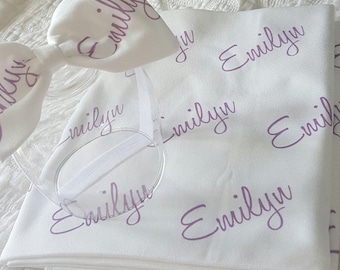 Personalized baby gifts. Swaddle blanket and/or  baby leggings gift set. Free Personalized Bow with Purchase. MUST Purchase this listing.