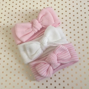 Newborn Girl Knot headbands. Hospital Newborn Headbands,  Set of 3 Mini Headbands,  Newborn's First Headbands, newborn girl hospital bow.