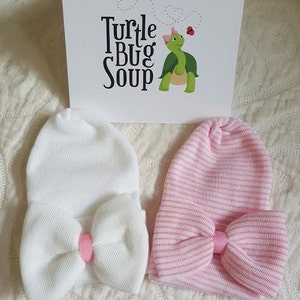 New Improved Round Top!! Hospital Newborn Beanie with matching Newborn's First Bow! Newborn Hat, Baby Girl Hospital Hat.