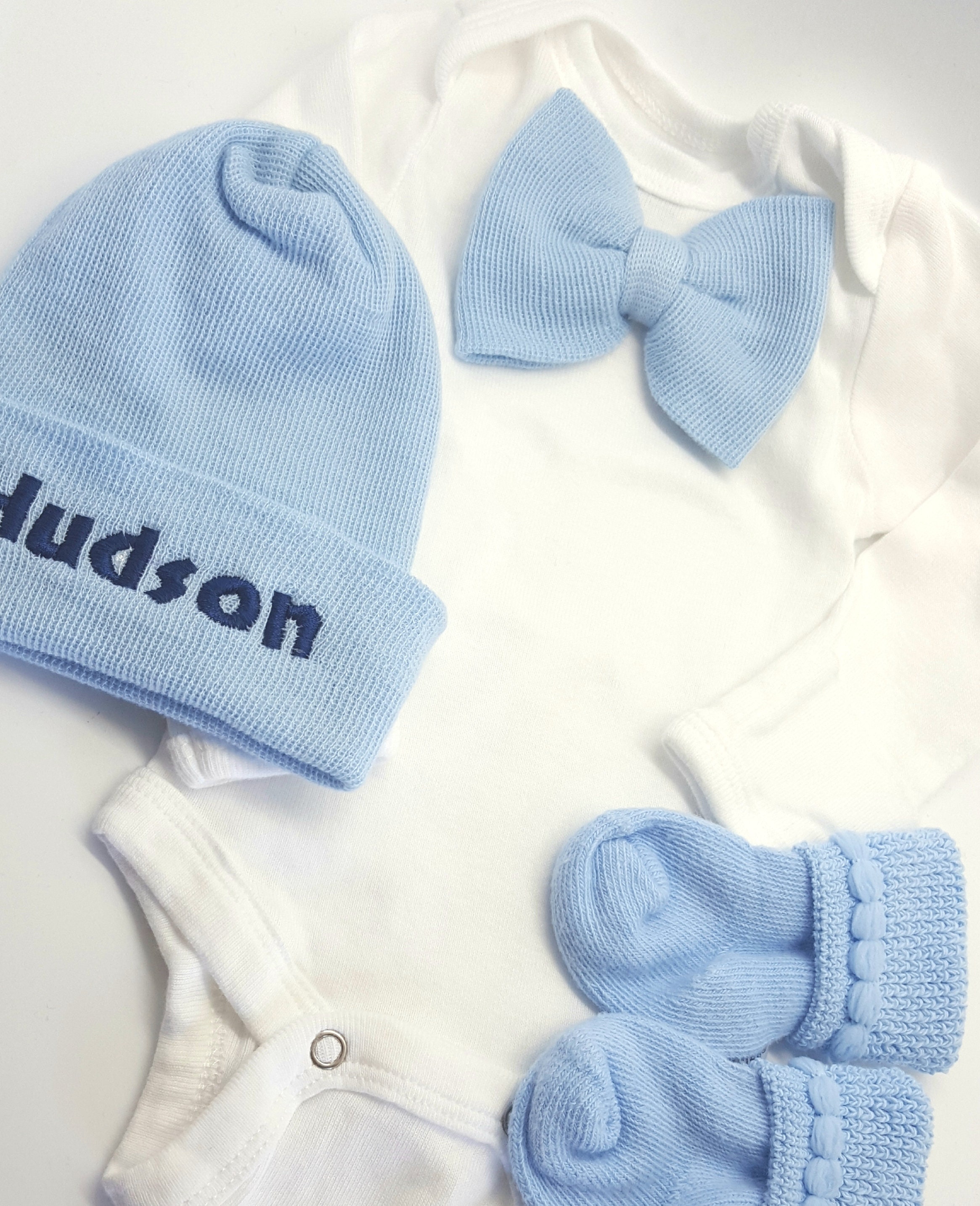 Personalized Newborn Boy Bowtie Outfit With Matching Hat and Etsy