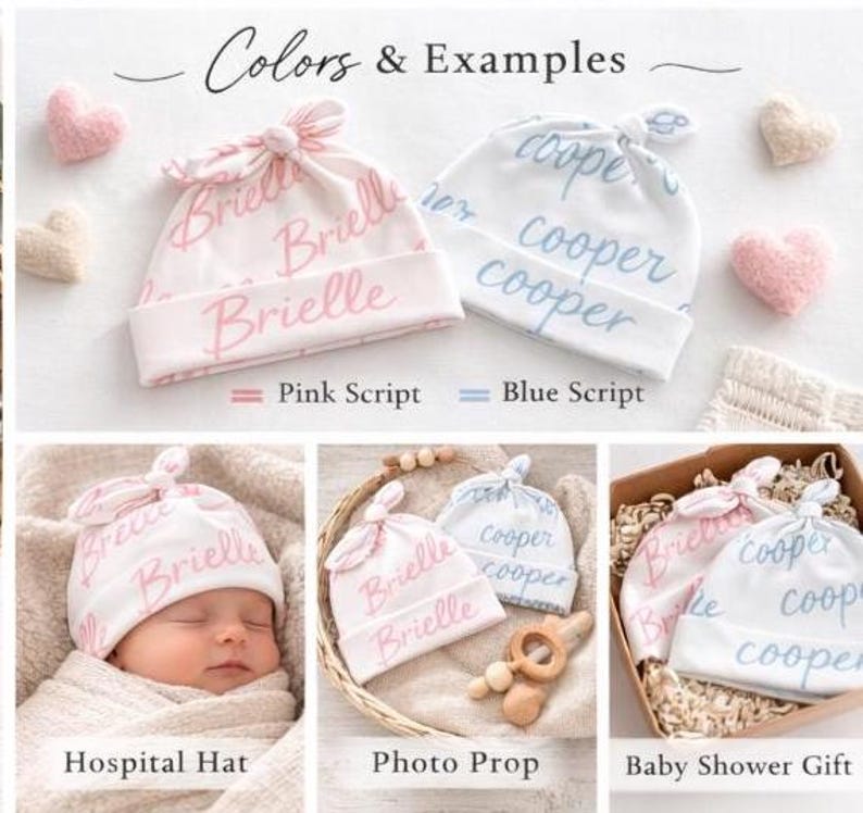 Personalized Organic Cotton Baby Hat|Custom Newborn Name Hat|HospitalHat|Knotted Baby Beanie|Baby Shower Gift|Newborn Photo Prop Bild 6