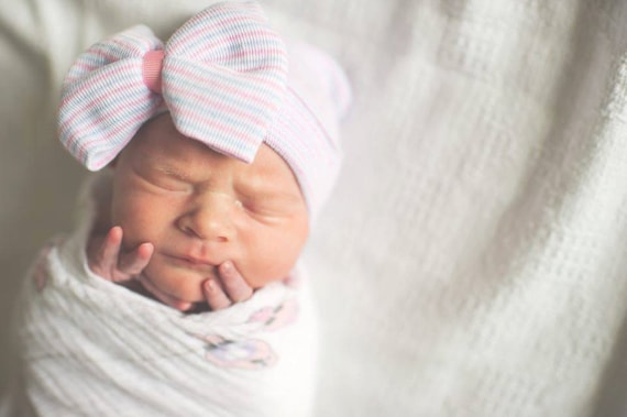 BLUE STRIPED BEANIE, NEWBORN BLUE STRIPED BEANIE, NEWBORN