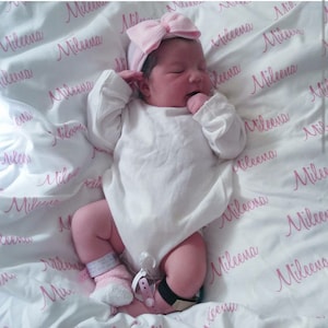 Personalized Blanket or Gift Set. Newborn Hospital Hat  (round top/double ply) and 100% Organic Swaddle Blanket.  Personalized Name Blanket.