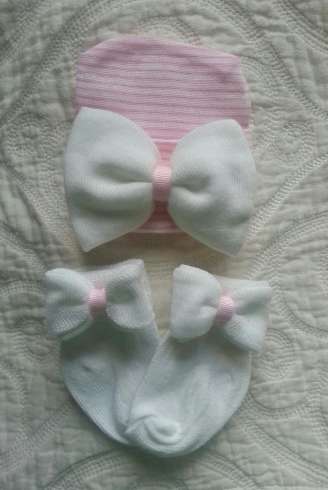 Bonnet Rayé Bleu Et Blanc Pour Nouveau-né - Avec Nœud/embellissement, Tricot, Neuf Sans étiquettes