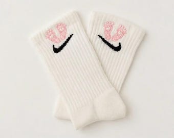 Embroidered athletic socks. Gifts for cheerleaders, teams, nurses, Brides. See thread chart for color options. Custom designs available.
