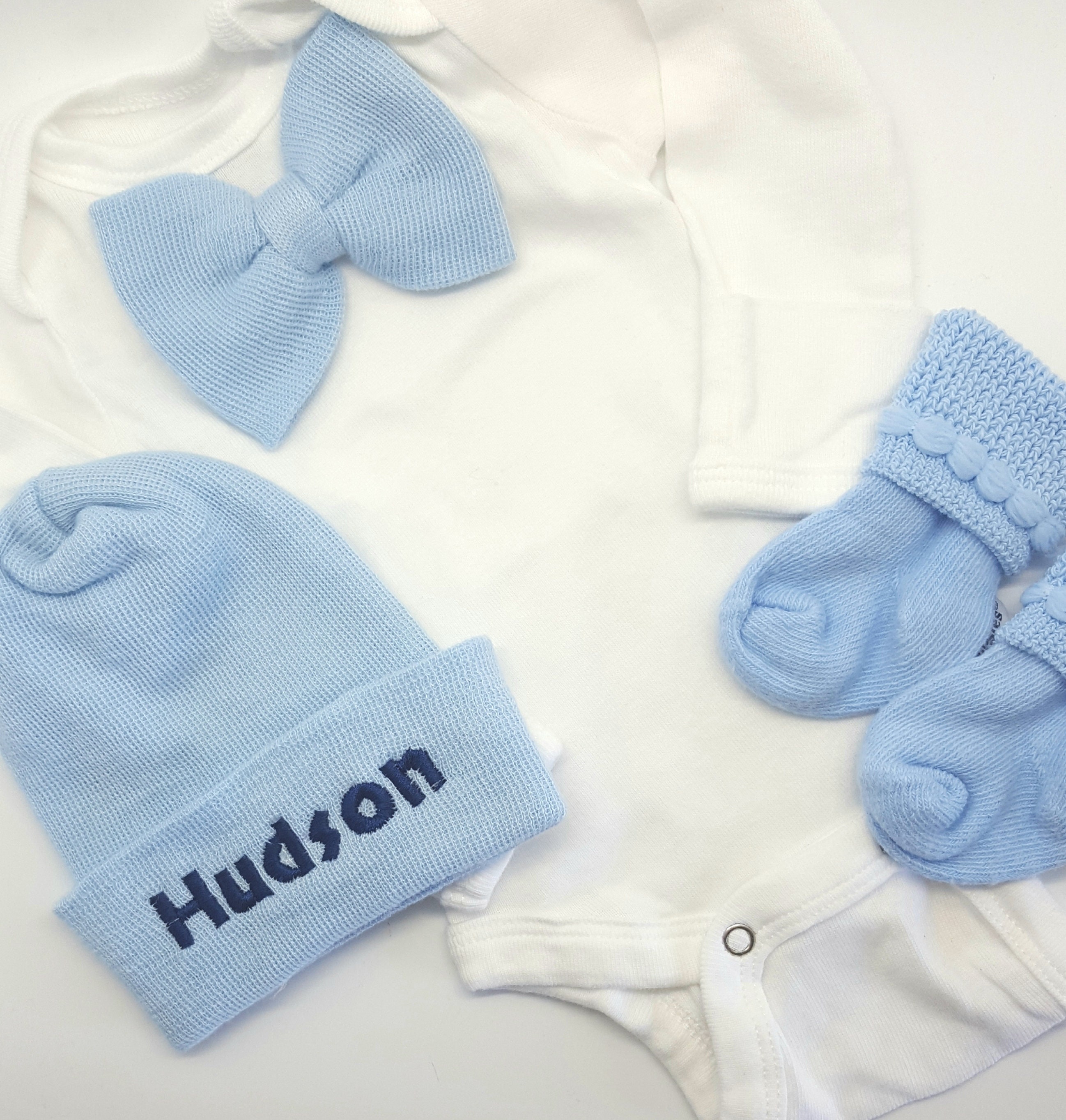 Personalized Newborn Boy Bowtie Outfit With Matching Hat and Etsy