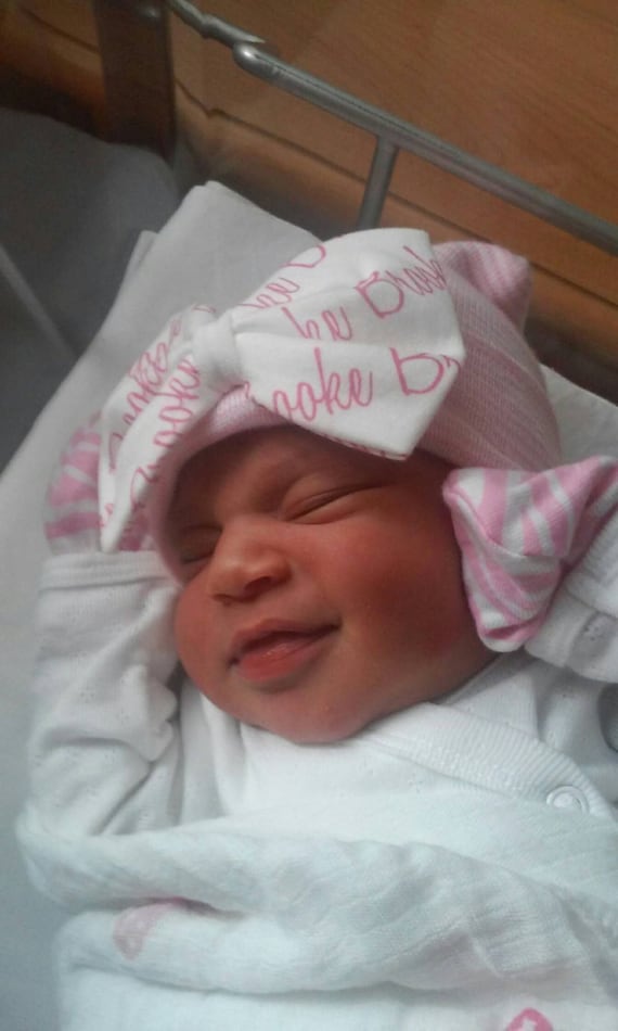 Hospital Newborn Beanie with Personalized Baby Name Bow! Newborn Hat, Baby Girl Hospital Hat.