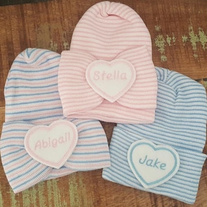 Gorro personalizado para recién nacido, gorro para recién nacido, gorro para niña recién nacida, gorro de hospital para niña, gorro con nombre para bebé, gorro para recién nacido en el hospital, gorro para niña recién nacida