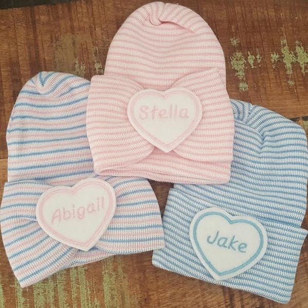 Gorro personalizado para recién nacido, gorro para recién nacido, gorro para niña recién nacida, gorro de hospital para niña, gorro con nombre para bebé, gorro para recién nacido en el hospital, gorro para niña recién nacida
