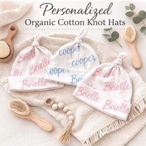 Personalized Organic Cotton Baby Hat|Custom Newborn Name Hat|HospitalHat|Knotted Baby Beanie|Baby Shower Gift|Newborn Photo Prop Bild 4