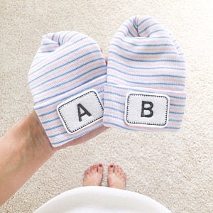Personalized &quot;Baby A&quot; and &quot;Baby B&quot; newborn hats for twins(or multiples)!  Newborn hats, Hospital Newborn Beanie, Newborn boy and or girl hat