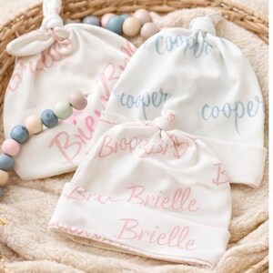 Personalized Organic Cotton Baby Hat|Custom Newborn Name Hat|HospitalHat|Knotted Baby Beanie|Baby Shower Gift|Newborn Photo Prop Bild 5