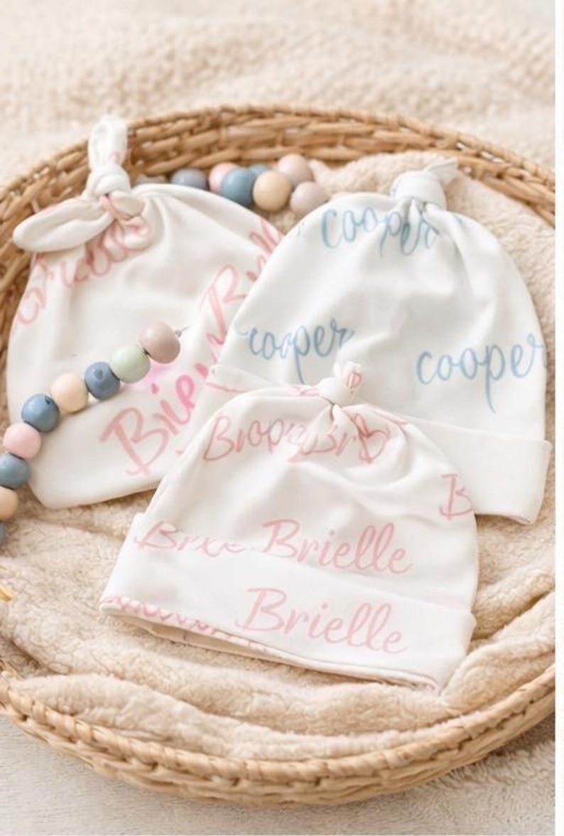 Personalized Organic Cotton Baby Hat|Custom Newborn Name Hat|HospitalHat|Knotted Baby Beanie|Baby Shower Gift|Newborn Photo Prop Bild 5