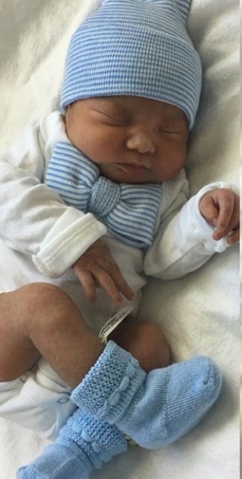 Newborn Boy Bowtie outfit with matching hat and sock set. Etsy