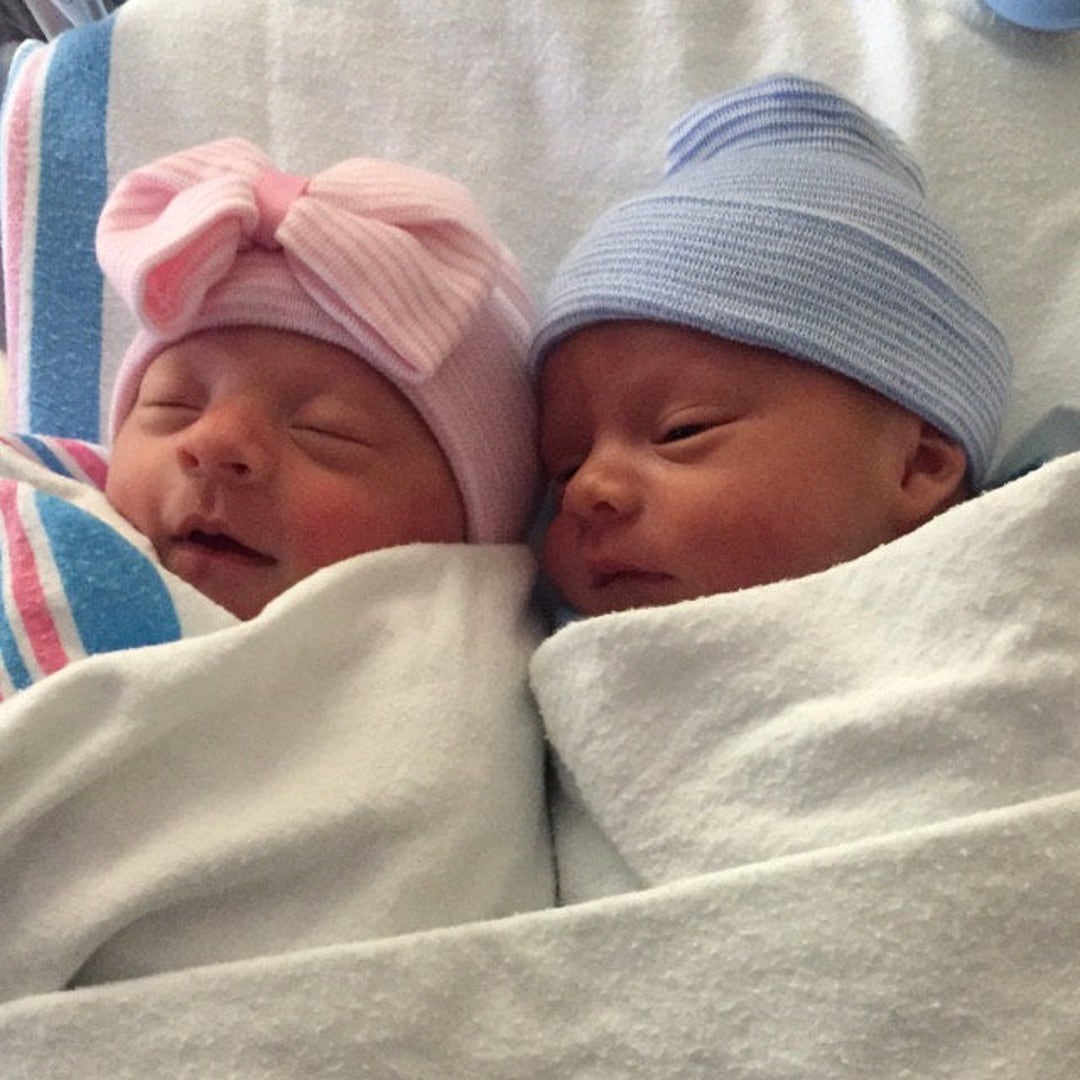 Gift Set for Twins or Gender Reveal. Newborn Hospital Hats. 