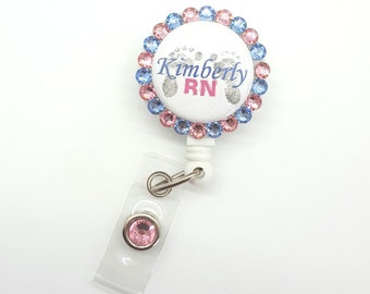 Retractable badge holder. Hospital ID holder. Newborn Feet Retractable Badge Holder for your Work ID.  Great for Mother/Baby, Nursery, L&D!