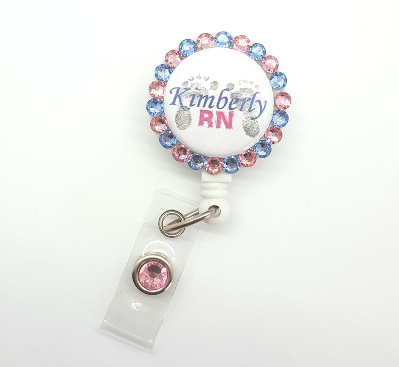 Retractable badge holder. Hospital ID holder. Newborn Feet Retractable Badge Holder for your Work ID. Great for Mother/Baby, Nursery, L&D image 1