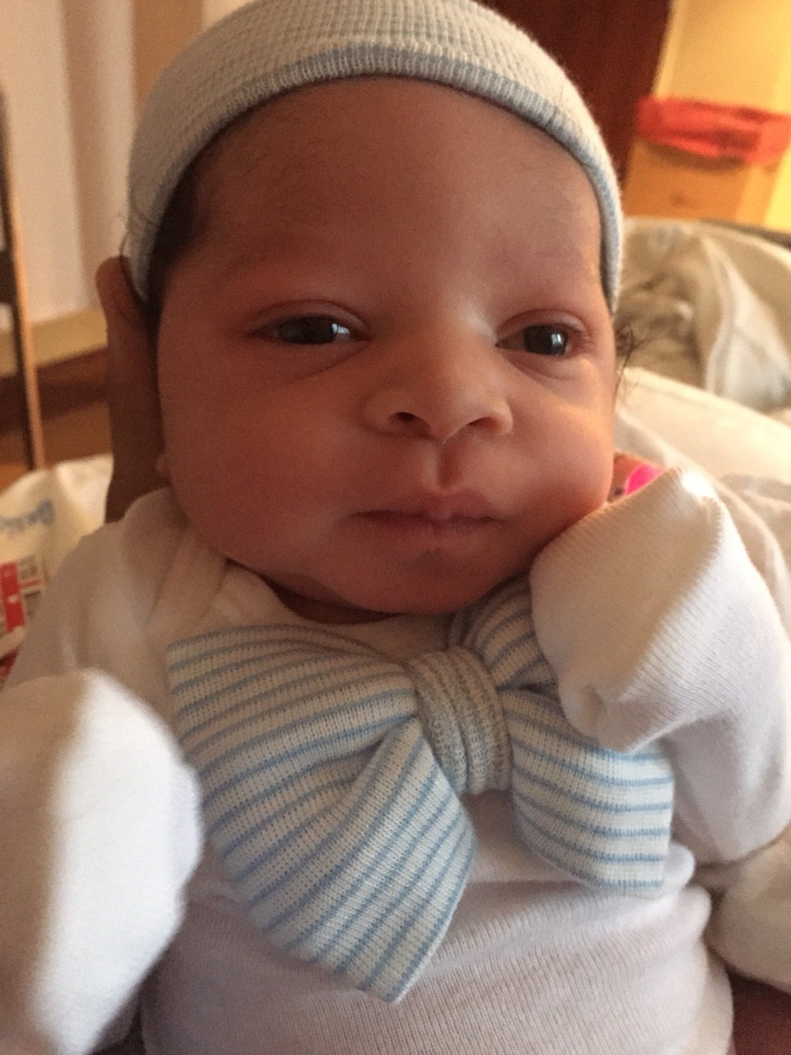 Newborn Boy Bowtie outfit with matching hat and sock set. Etsy